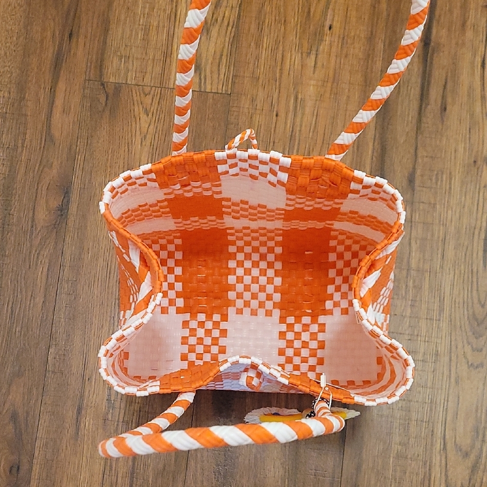 Orange and White Checkered Tote Bag - Picture 2 of 10